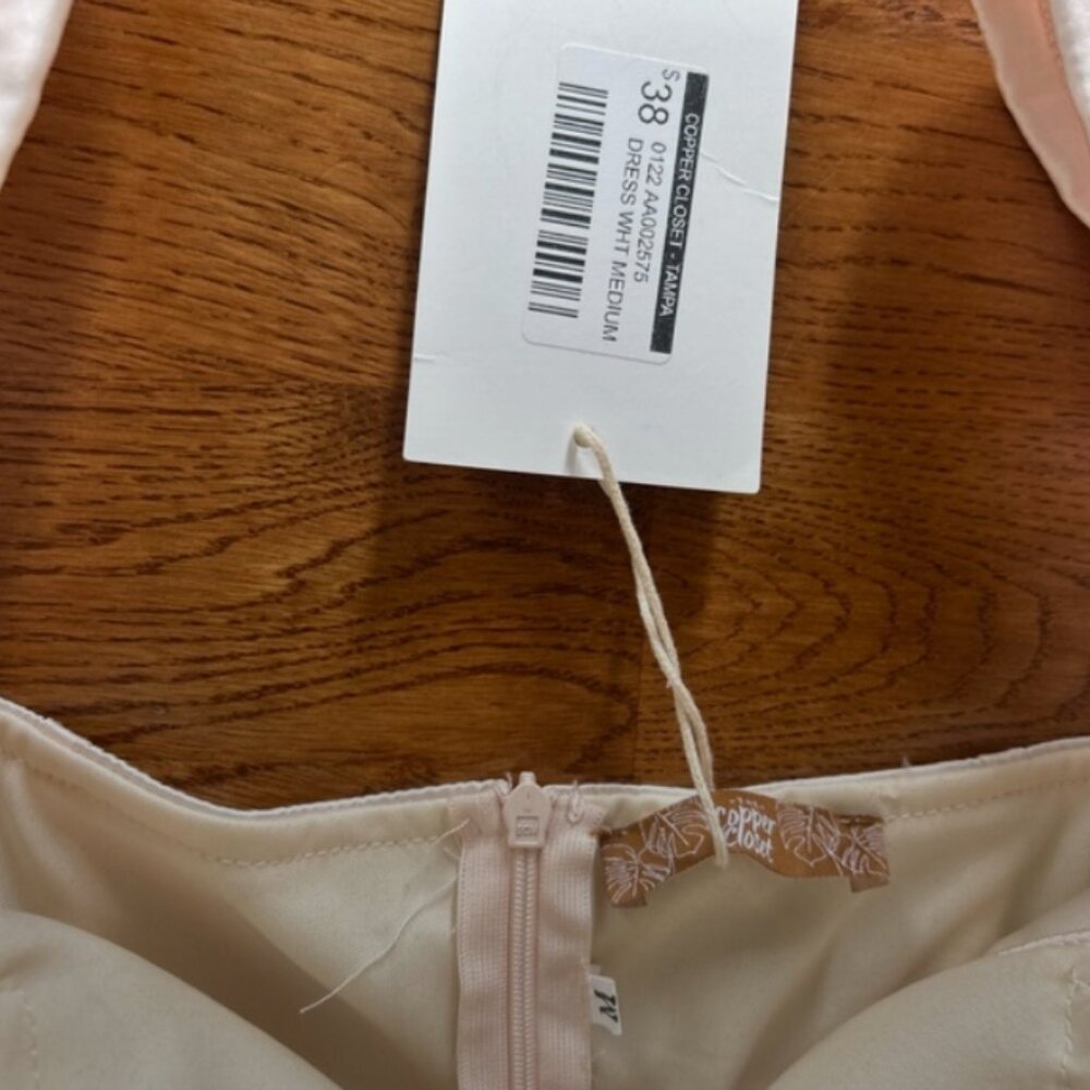Smocked Off Shoulder Puff Mini Dress Ivory Off White Cream M NWT Copper Closet - Picture 3 of 5
